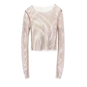 Zara Top made of mesh fabric with shimmer appliqué. Size L